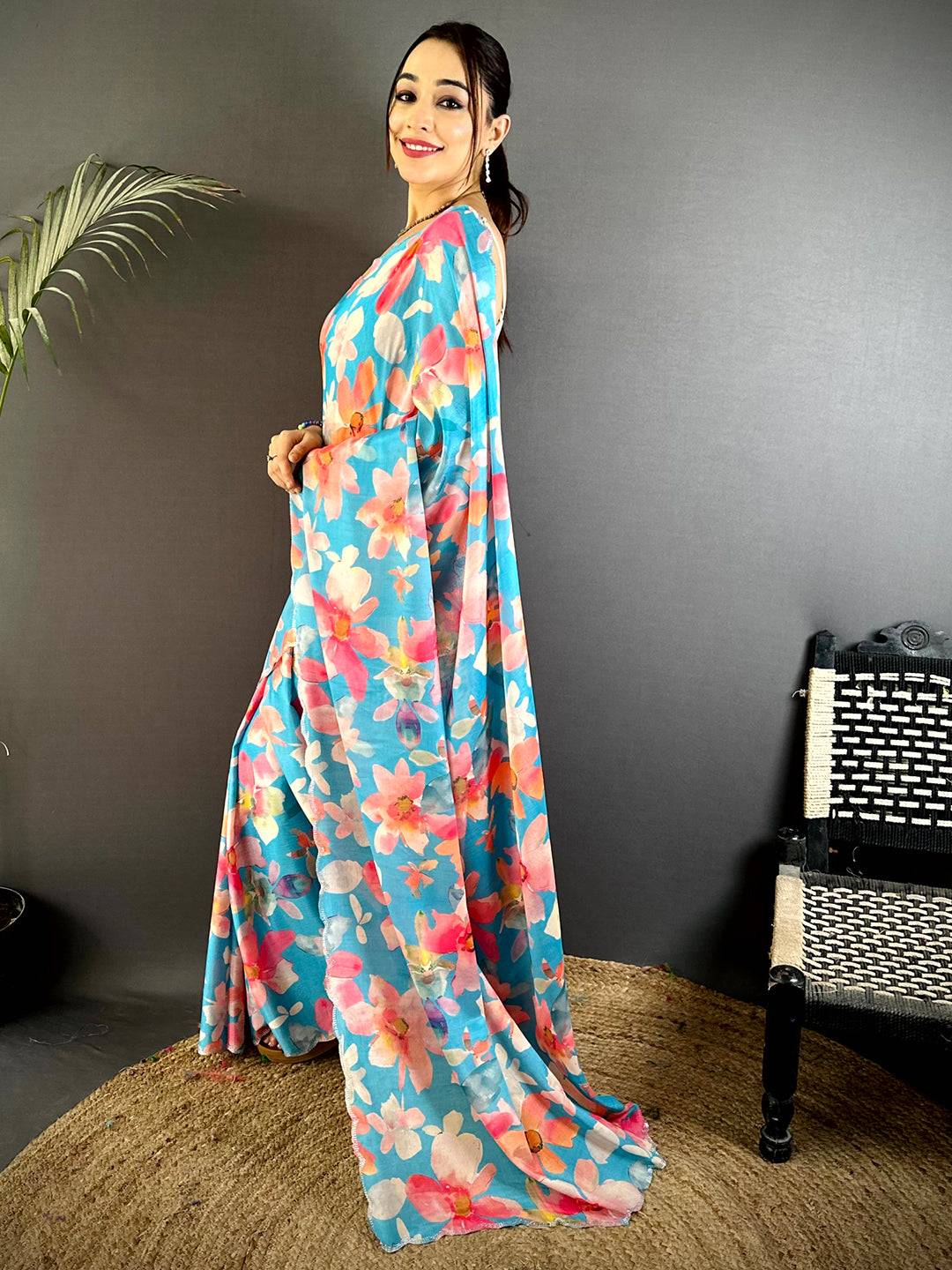 Elegant Stone Work Chinnon Floral Saree