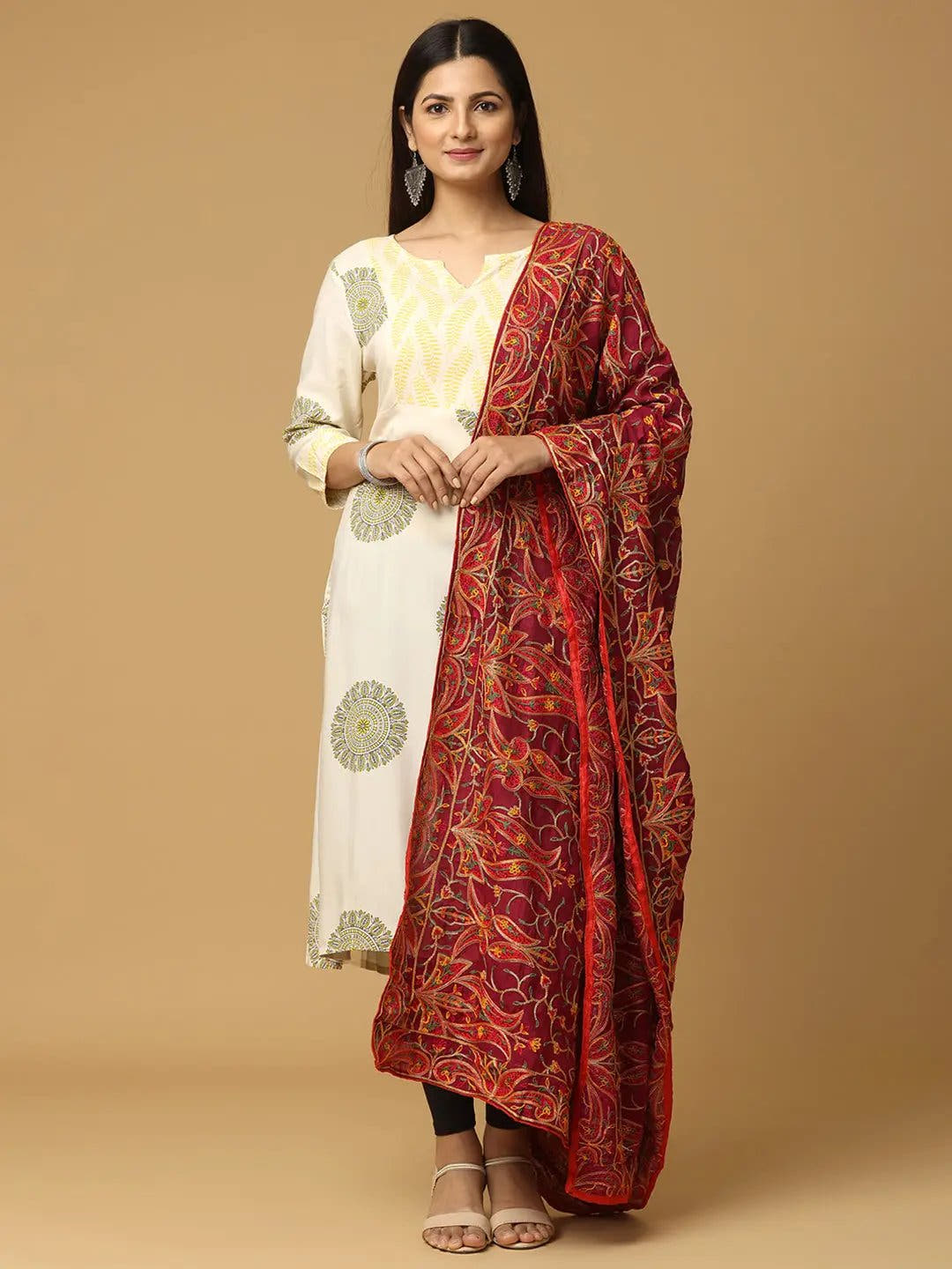 Wine Warm Floral Jaal Pashmina Dupatta