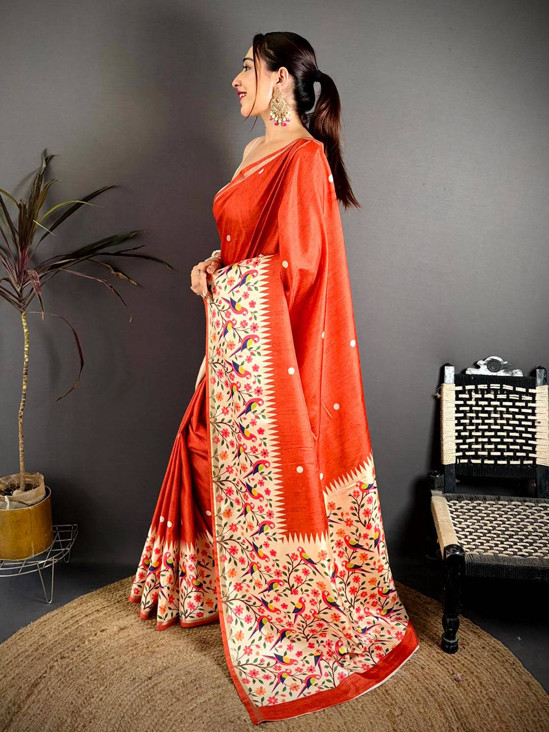 Exclusive Soft Tussar Paithani Border Saree