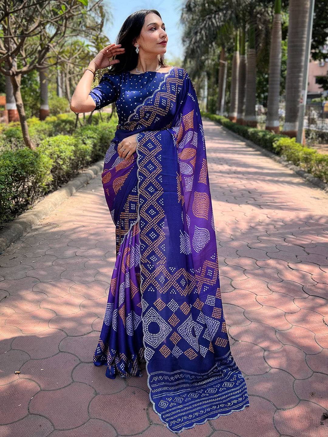 Indigo Ombre Bandhej Georgette Silk Saree