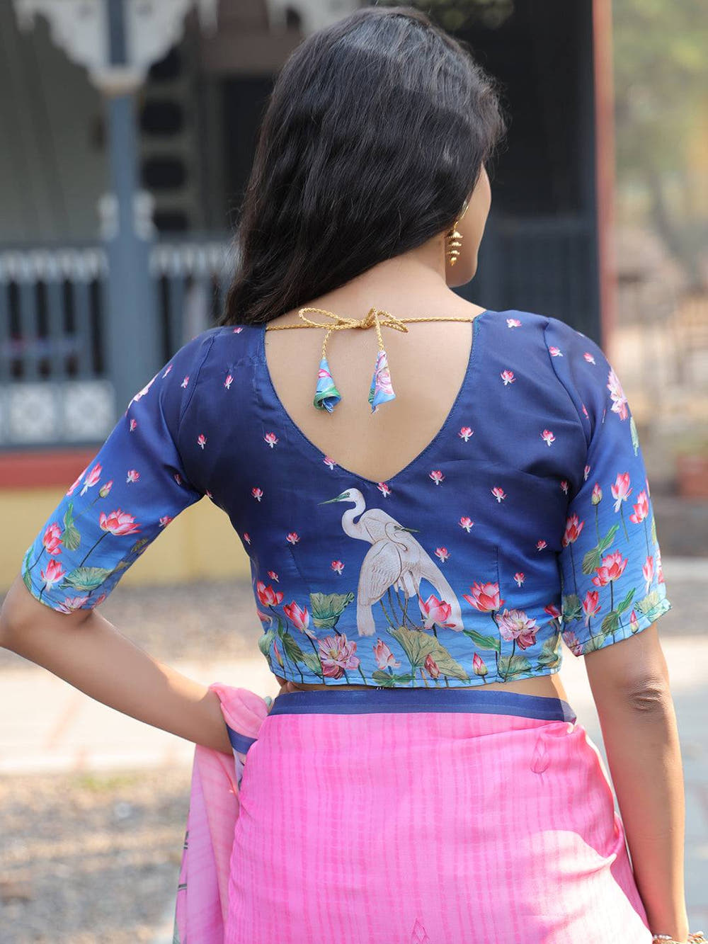 Satin Georgette Dark Pink Colour Hand Print Saree - Luxe
