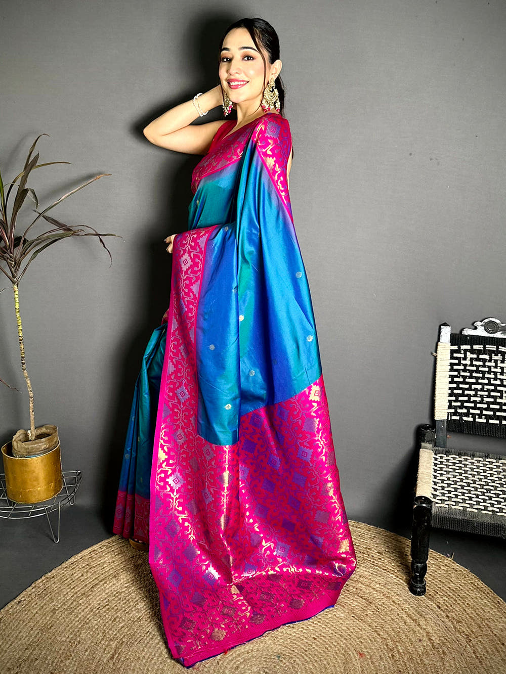 Azure Blue Soft Silk Kanjivaram Saree
