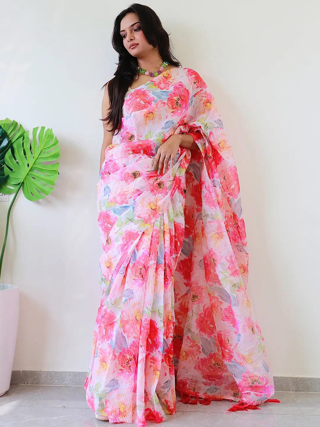 Elevate Your Style with Multy Colored Print Bollywood Design Crash Saree