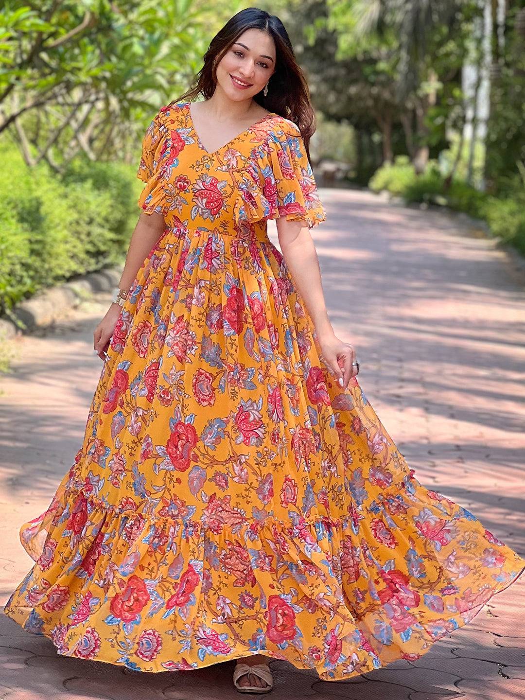 Honey Yellow Chints Flower Dress