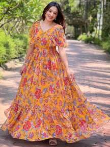 Honey Yellow Chints Flower Dress