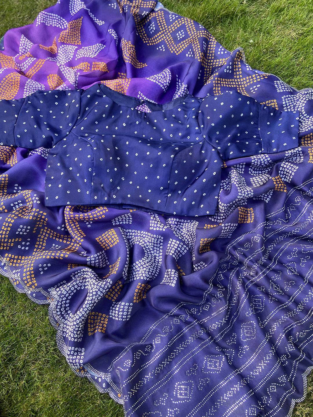 Indigo Ombre Bandhej Georgette Silk Saree