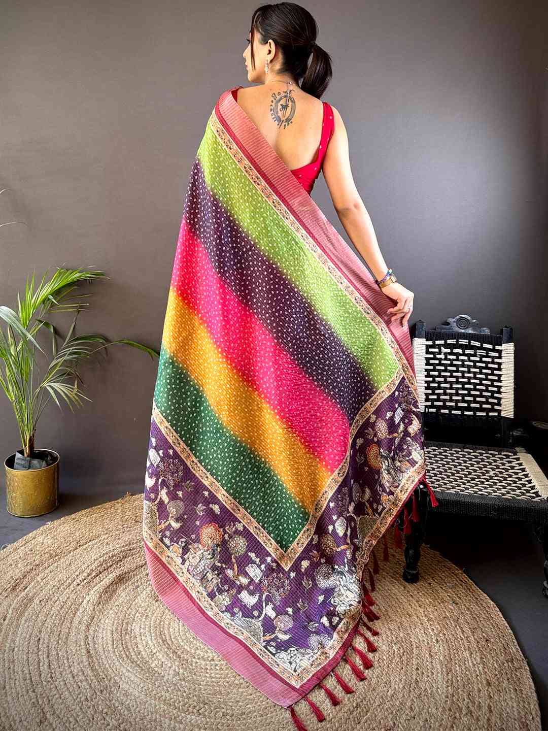 Vibrant Silk Blend Bandhani Print Saree