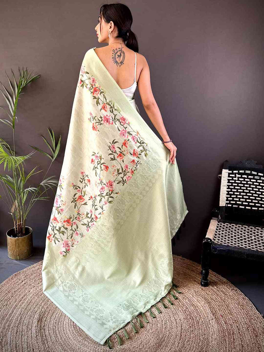 Pastel Green Kanjivaram Digital Silk Saree