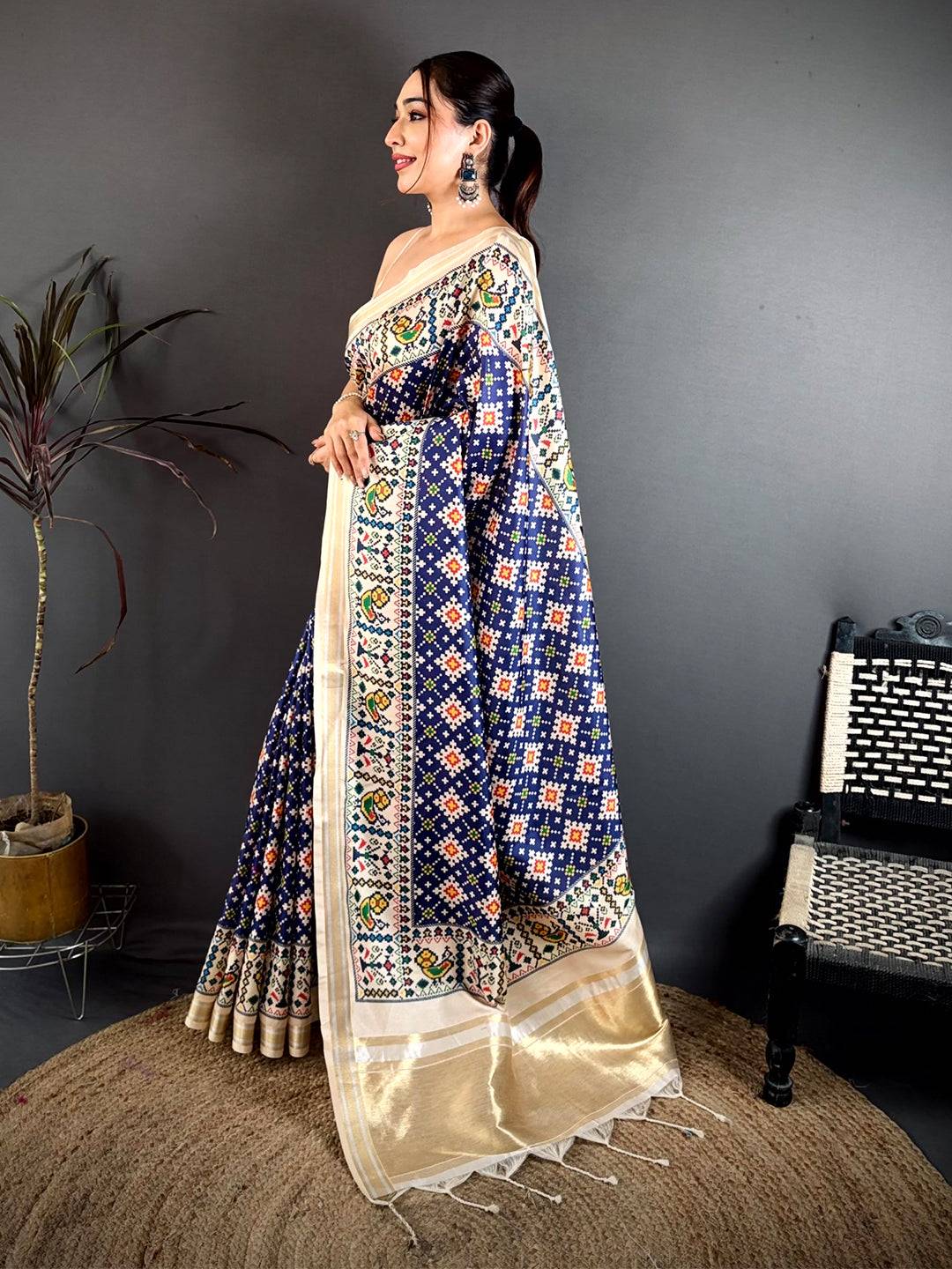 Navy Multicolour Patola Kanchi Saree