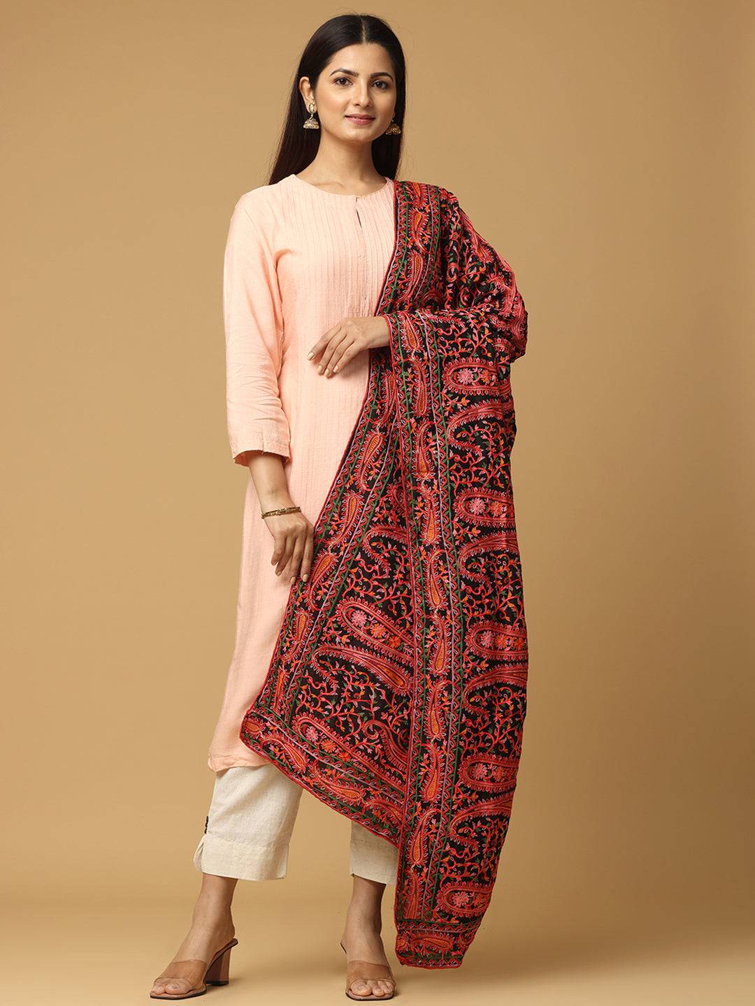Black Wine Paisley Pashmina Dupatta
