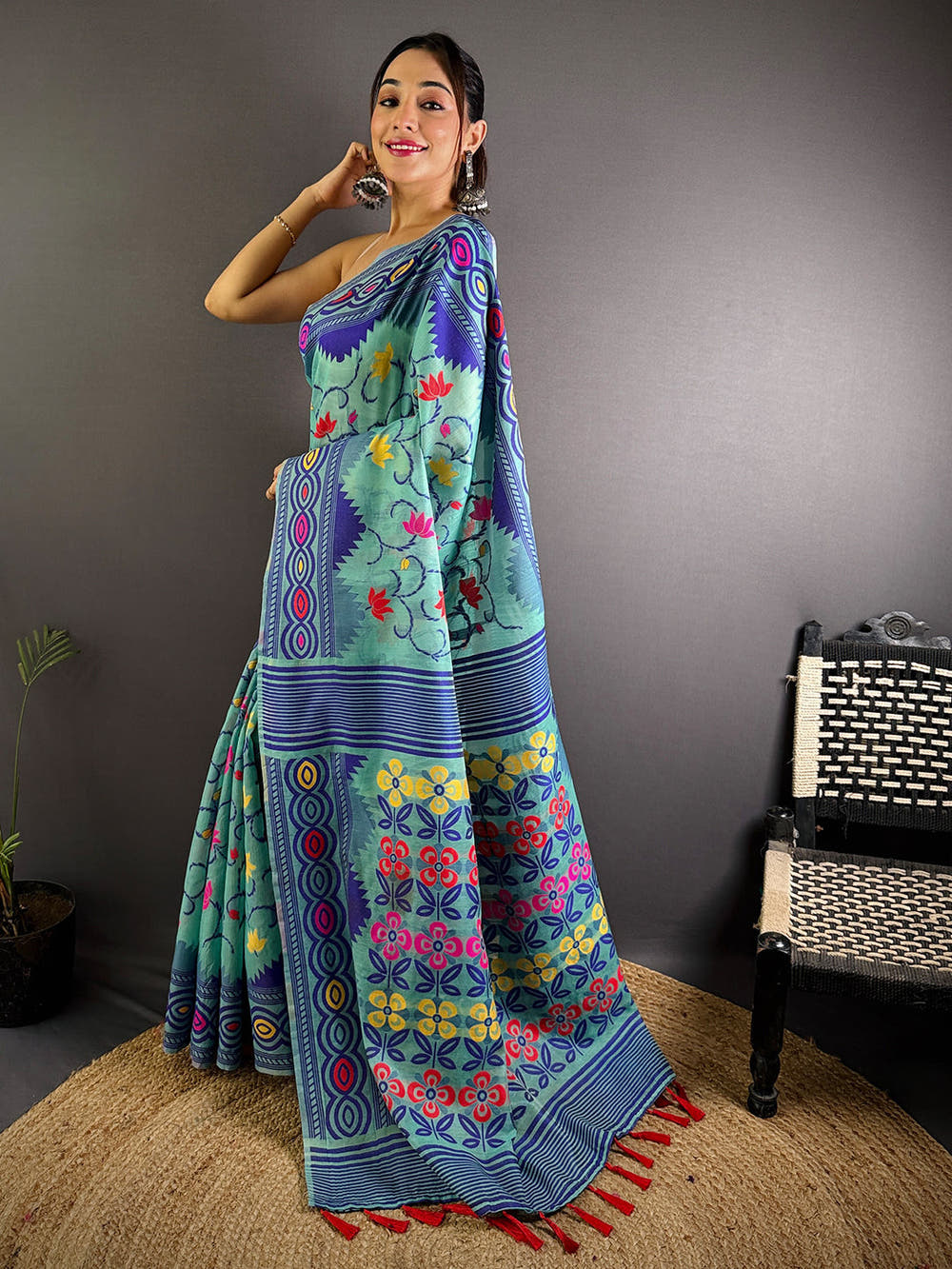 Multi Dhakai Jamdani Cotton Silk Saree