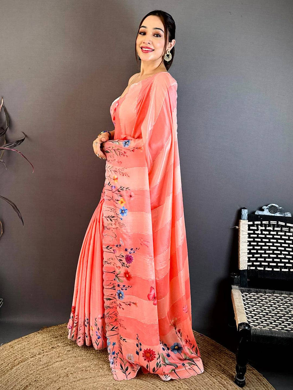 Butterfly Garden Stone Work Soft Chiffon Saree