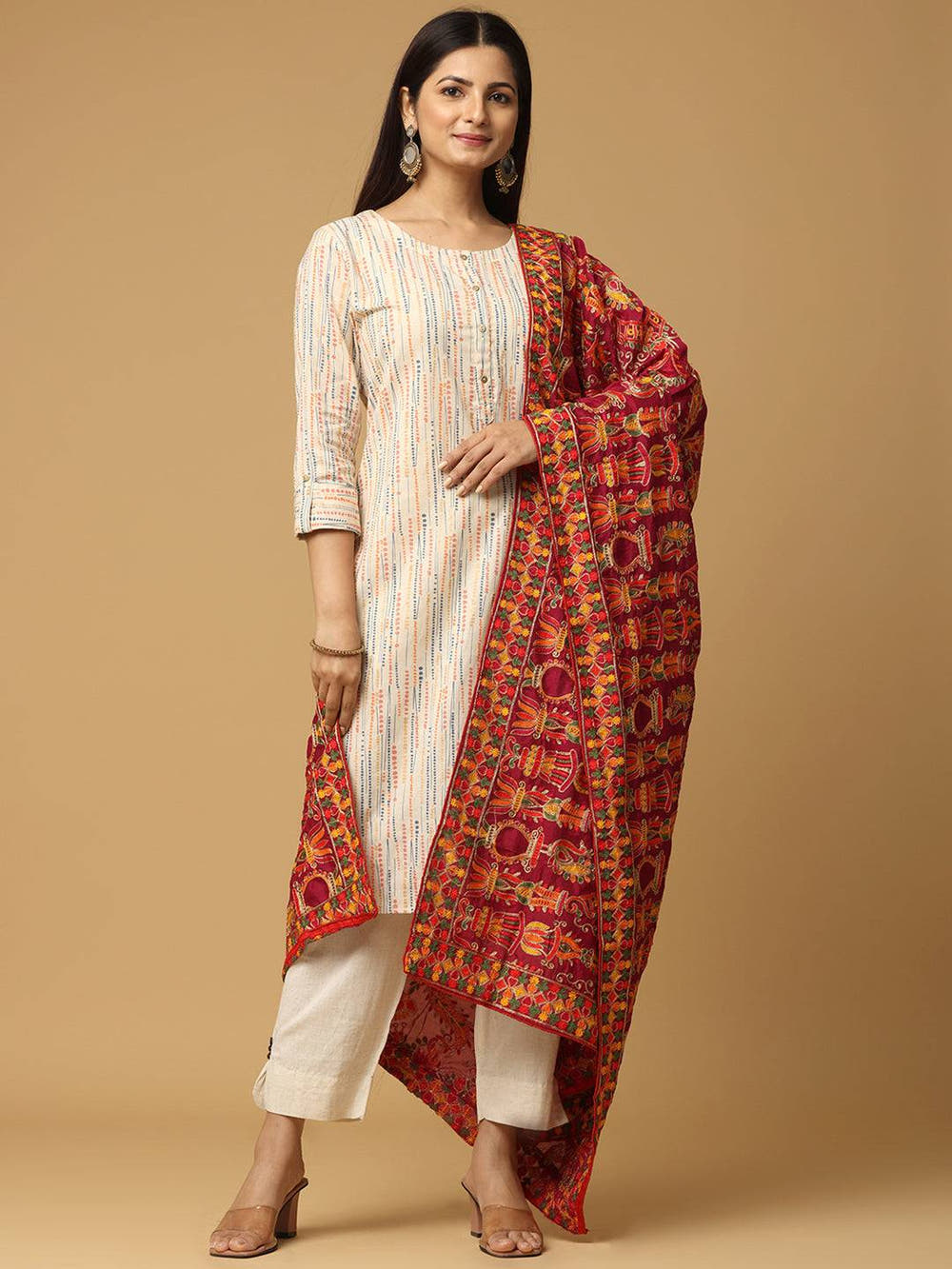 Wine Rust Paisley Band Pashmina Dupatta