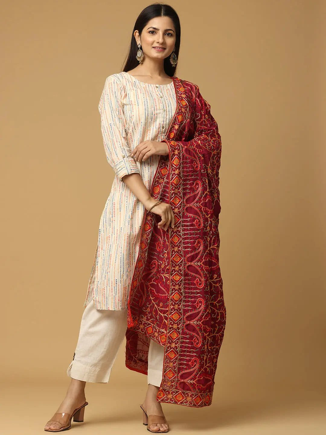 Wine Crimson Paisley Pashmina Dupatta