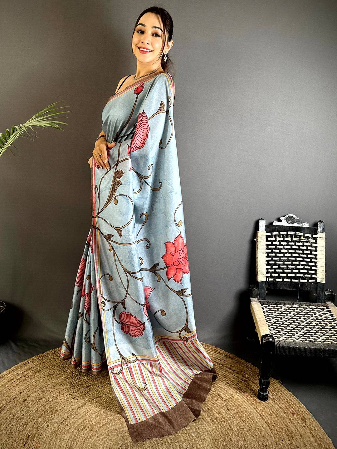 Elegance Flora Kalamkari Tussar Saree