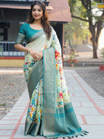 Light Green Colour Phulkari Design Zari Weaving Pallu Saree - Luxe