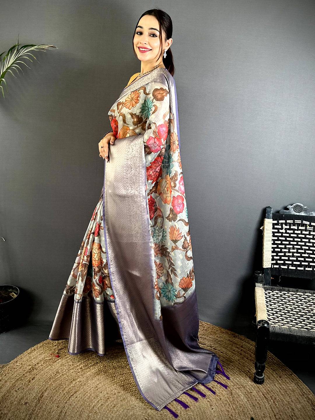 Elegant Kota Doriya Kalamkari Printed Saree