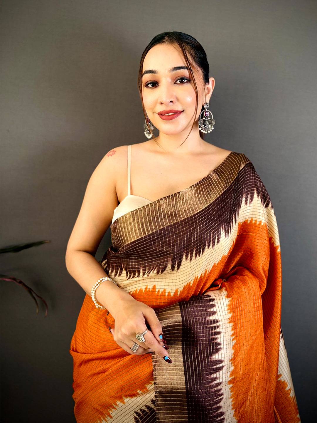Soft Tussar Jacquard Print Pallu Saree