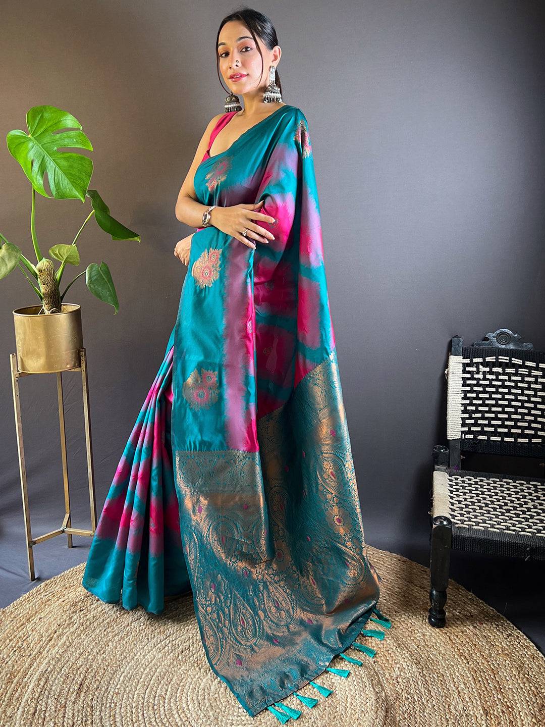 Rani Tussar Silk Ikkat Weaving Saree