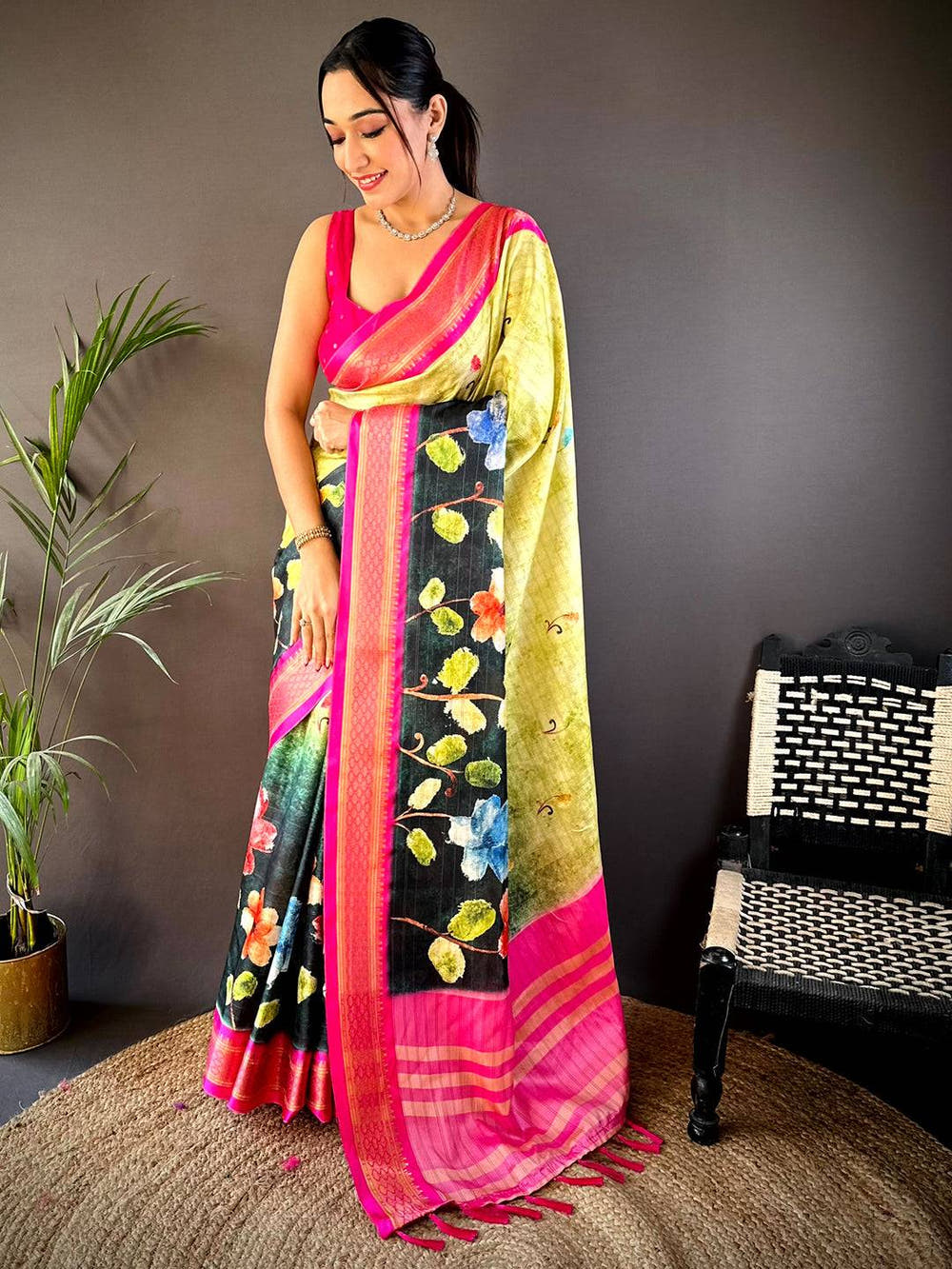 Lime Soft Gadwal Uppada Silk Saree