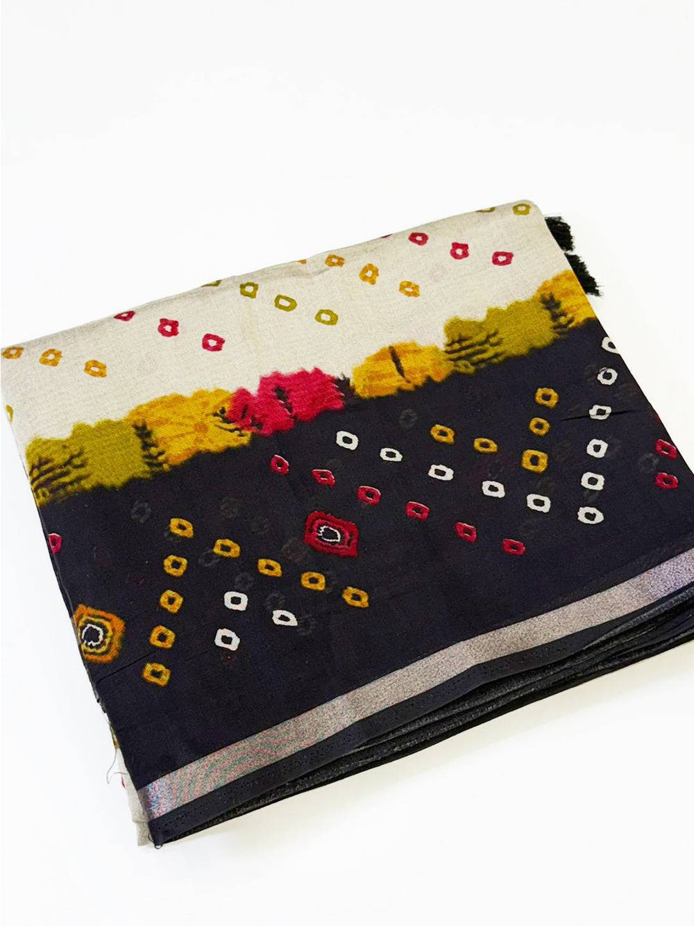 Black Mul Cotton Bandhej Print Saree