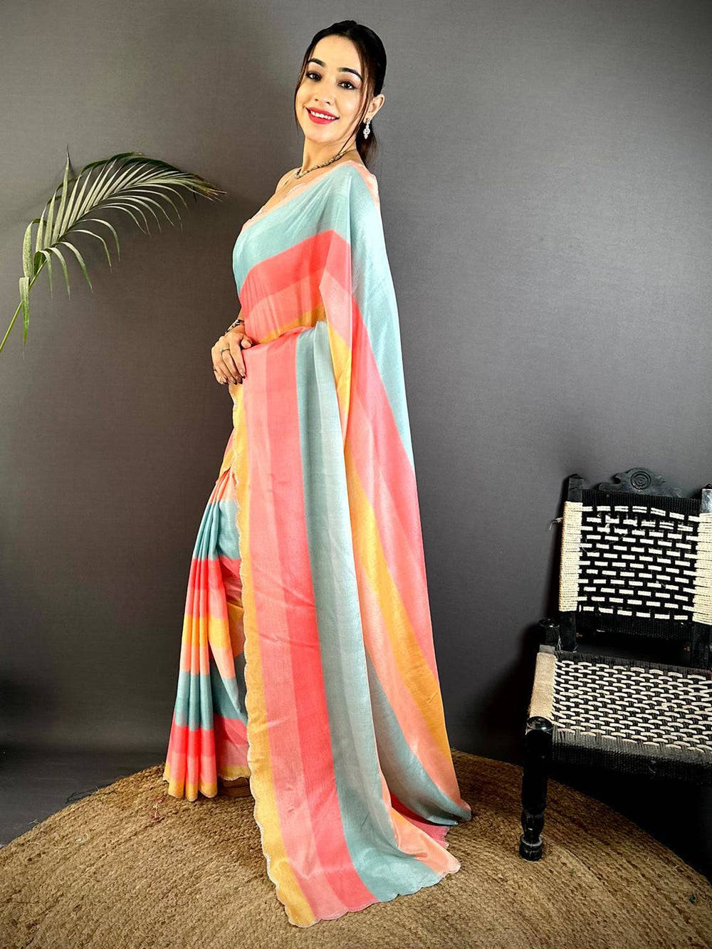 Radiant Soft Chiffon Striped Print Saree