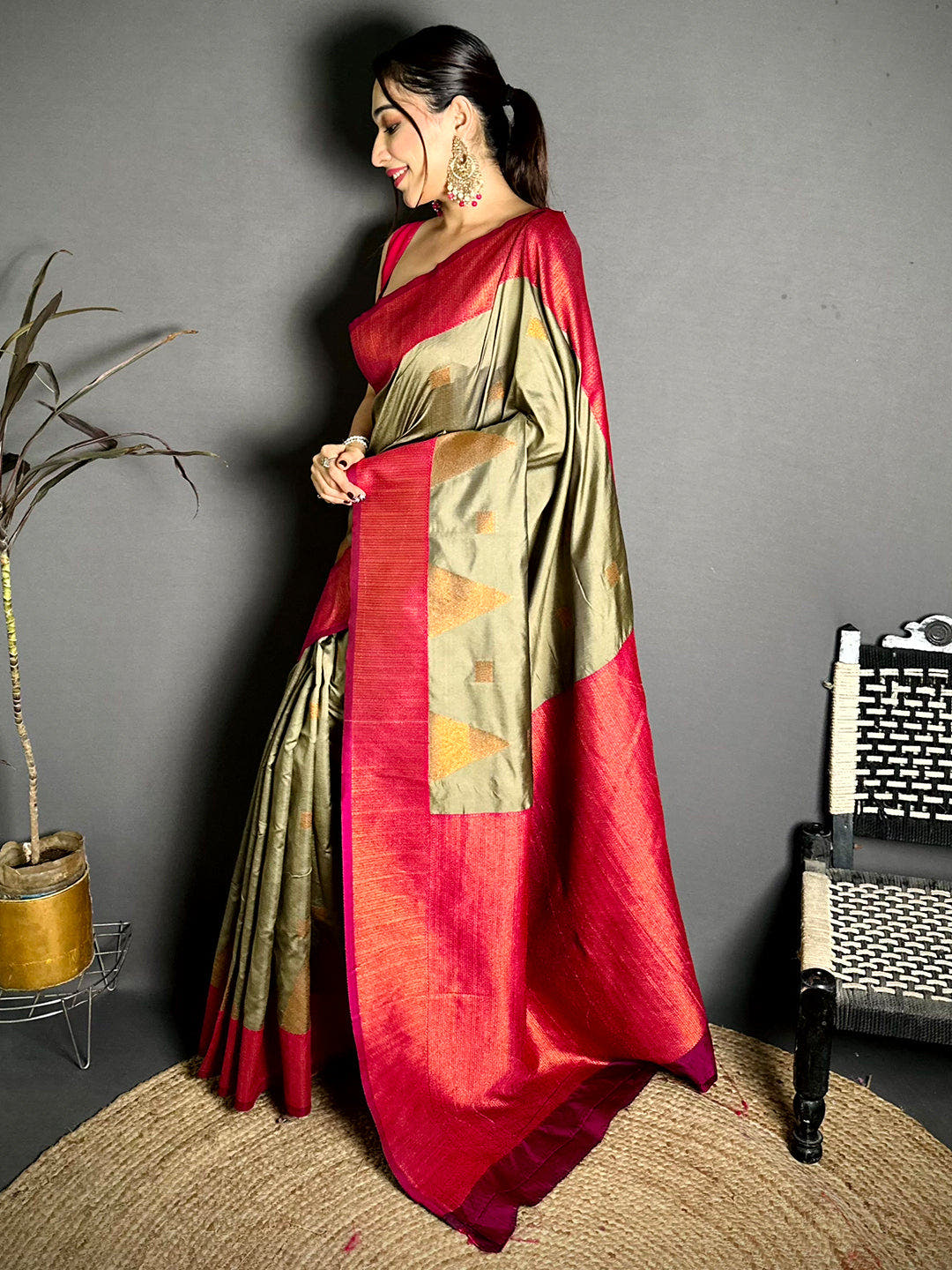 Olive Green Soft Silk Kanjivaram Saree