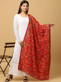 Red Scattered Multicolour Pashmina Dupatta