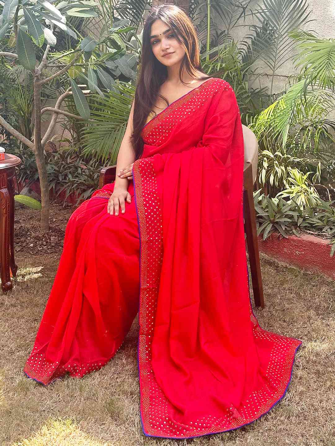 Red Colour Vichitra Silk Saree