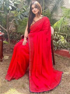 Red Colour Vichitra Silk Saree