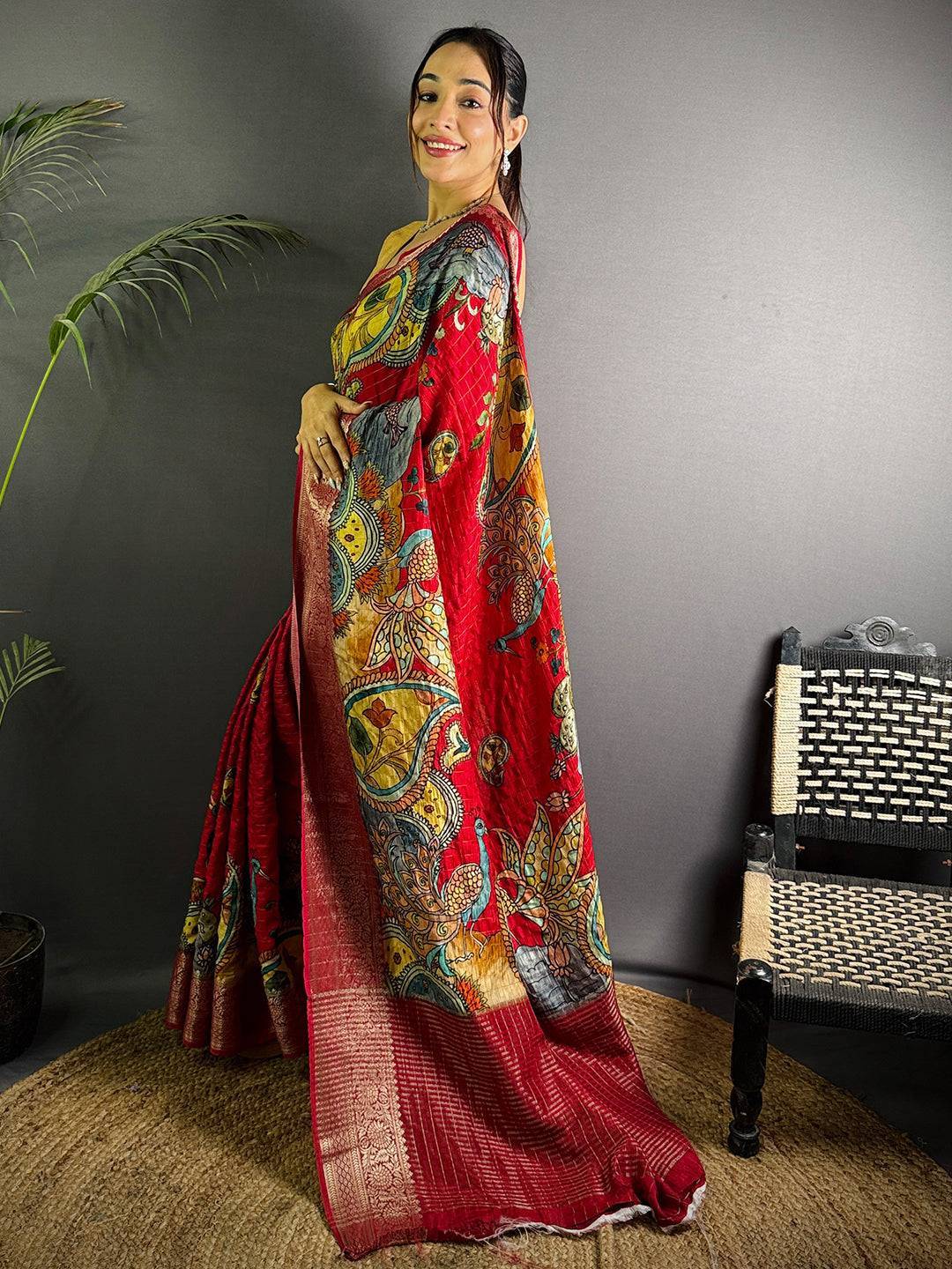 Maroon Pure Viscose Kalalmkari Print Saree
