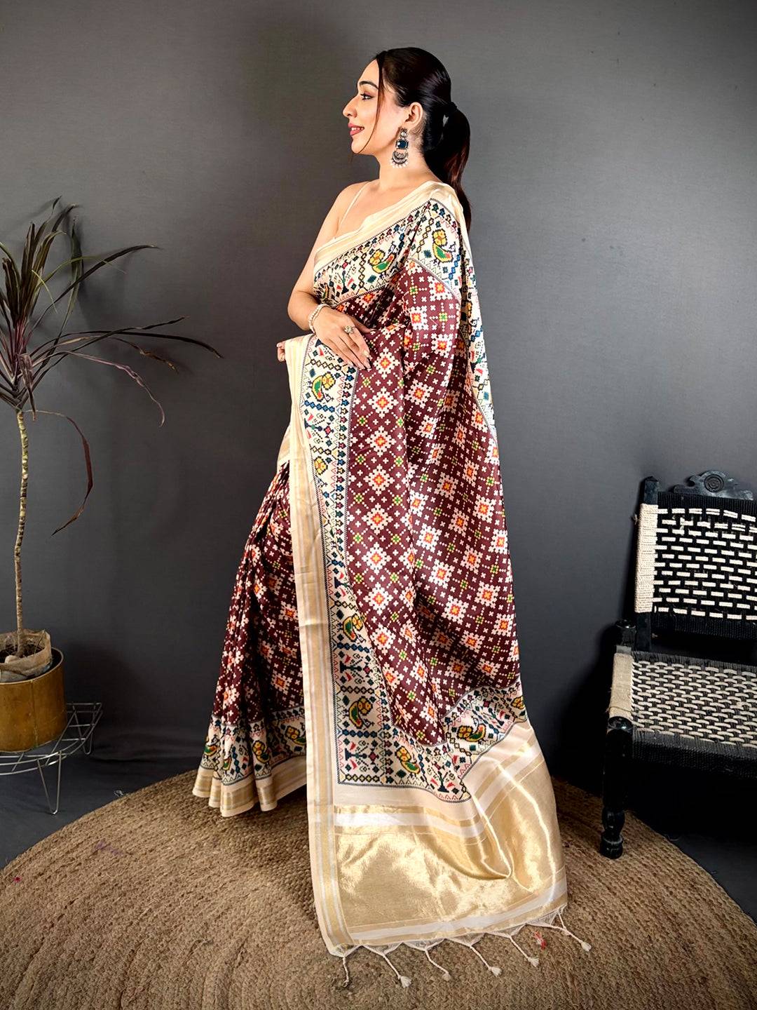 Red Ivory Allover Patola Kanchi Saree