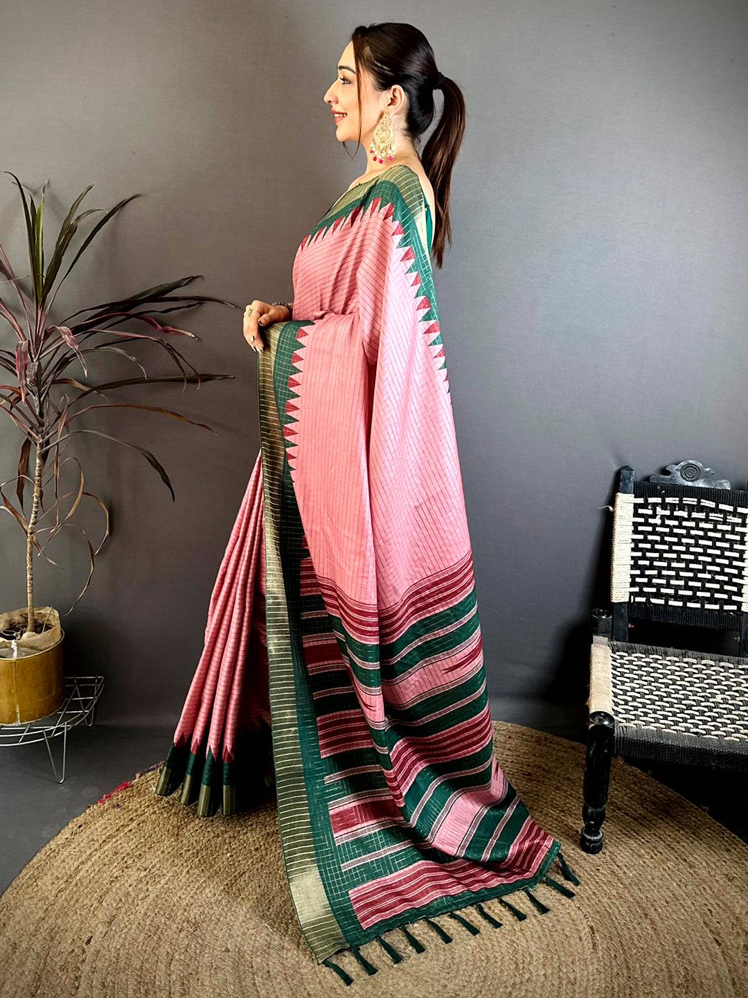 Stylish Black Zari Checks Designer Saree