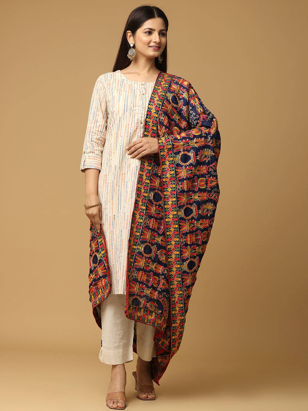 Navy Rust Paisley Buta Pashmina Dupatta