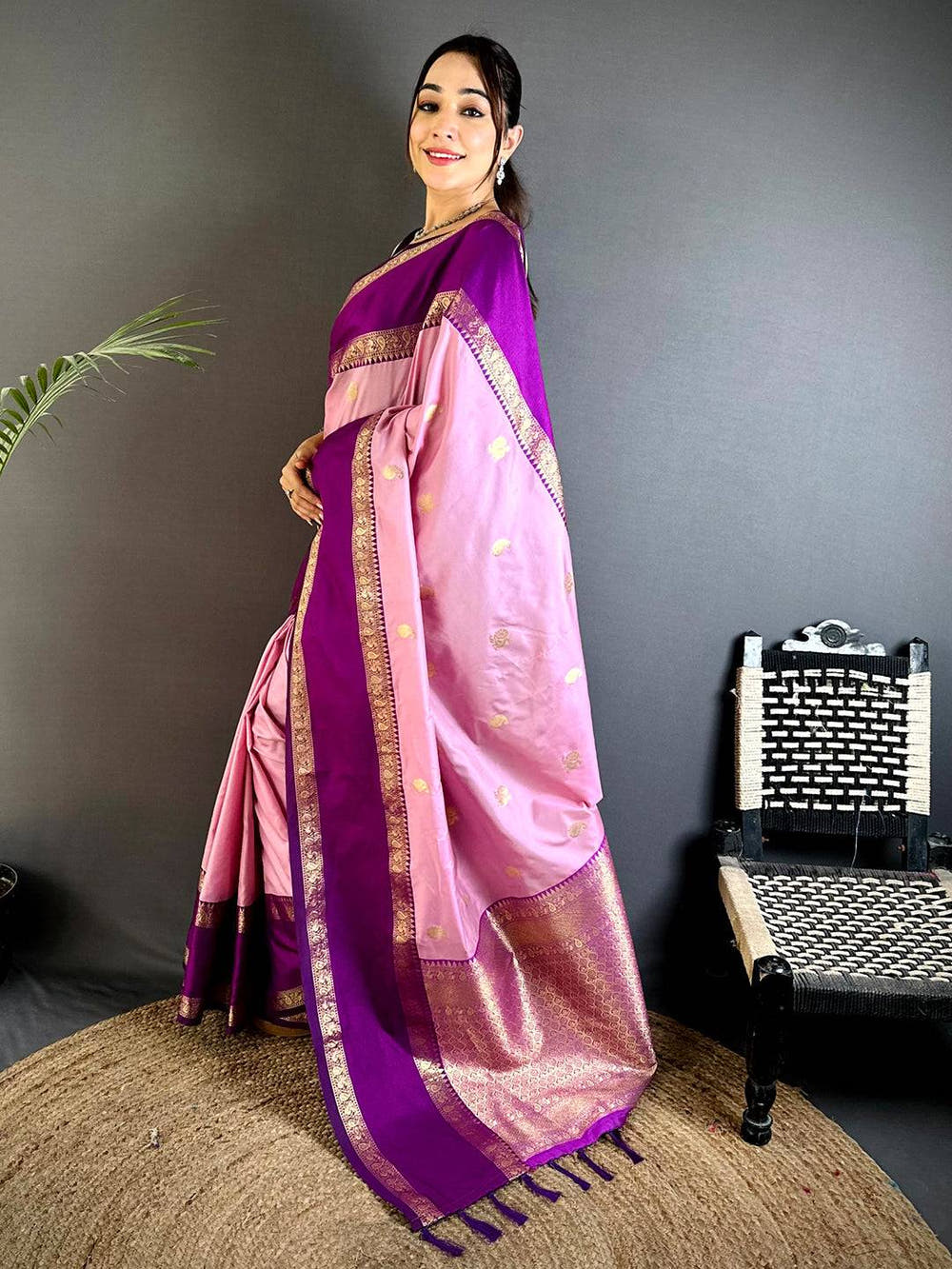 Pink Gadwal Pure Soft Silk Saree