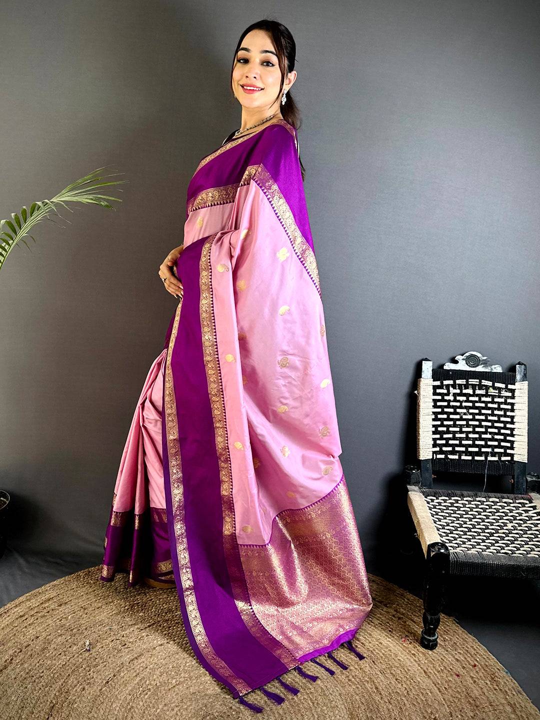 Pink Gadwal Pure Soft Silk Saree