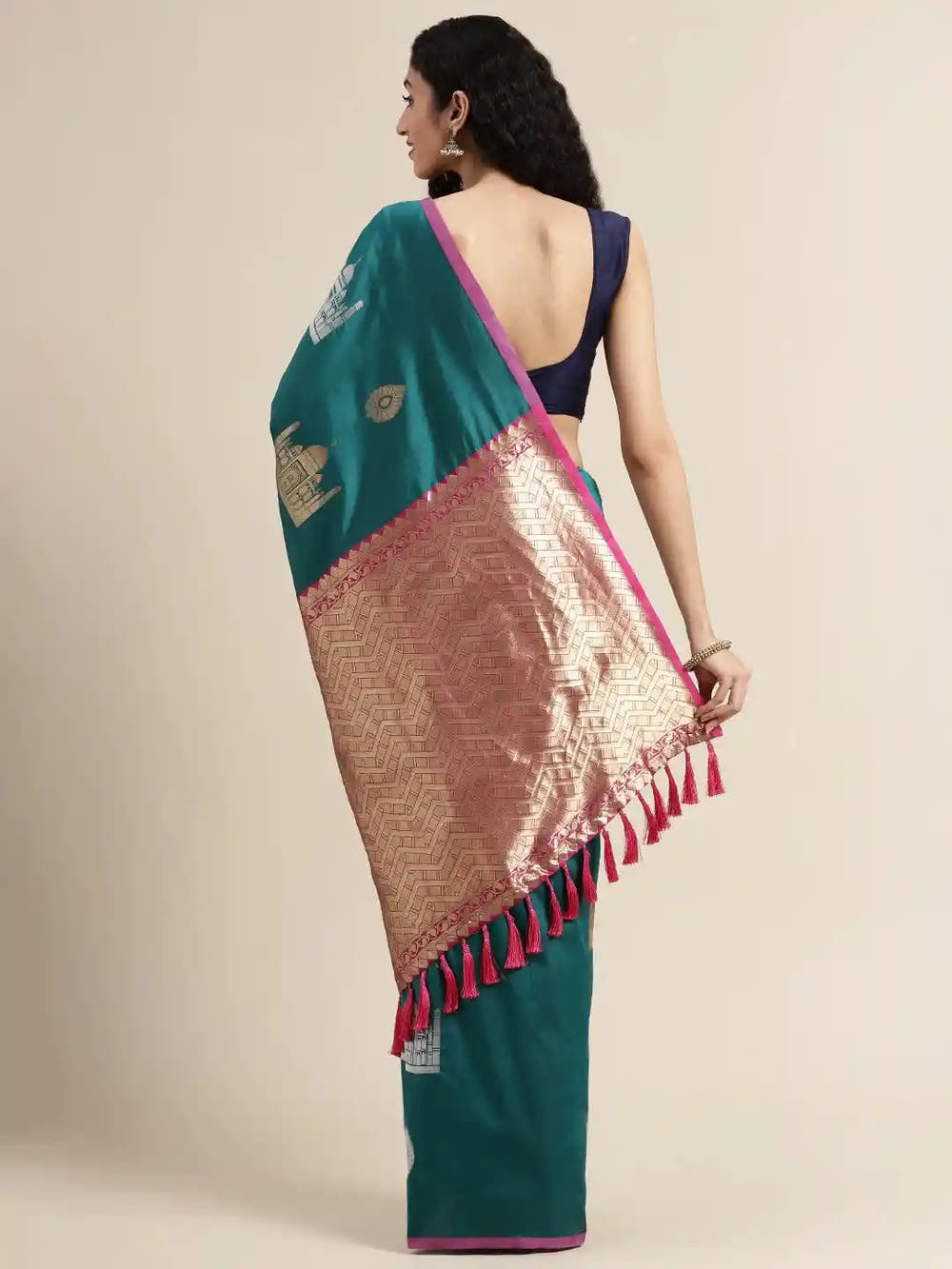 Trendy Rama Colour  Silk Blend Woven Design Banarasi Saree