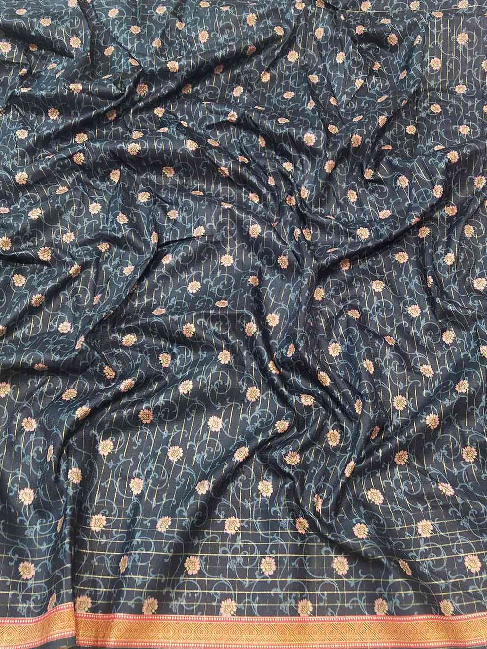 Silver Colour Satin Kota Doria Digital Kalamkari Zari Pallu