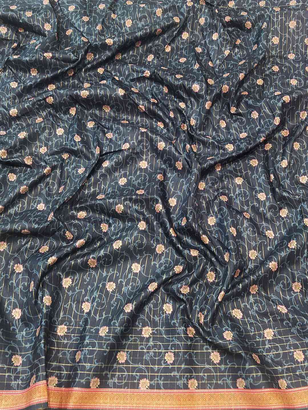 Silver Colour Satin Kota Doria Digital Kalamkari Zari Pallu