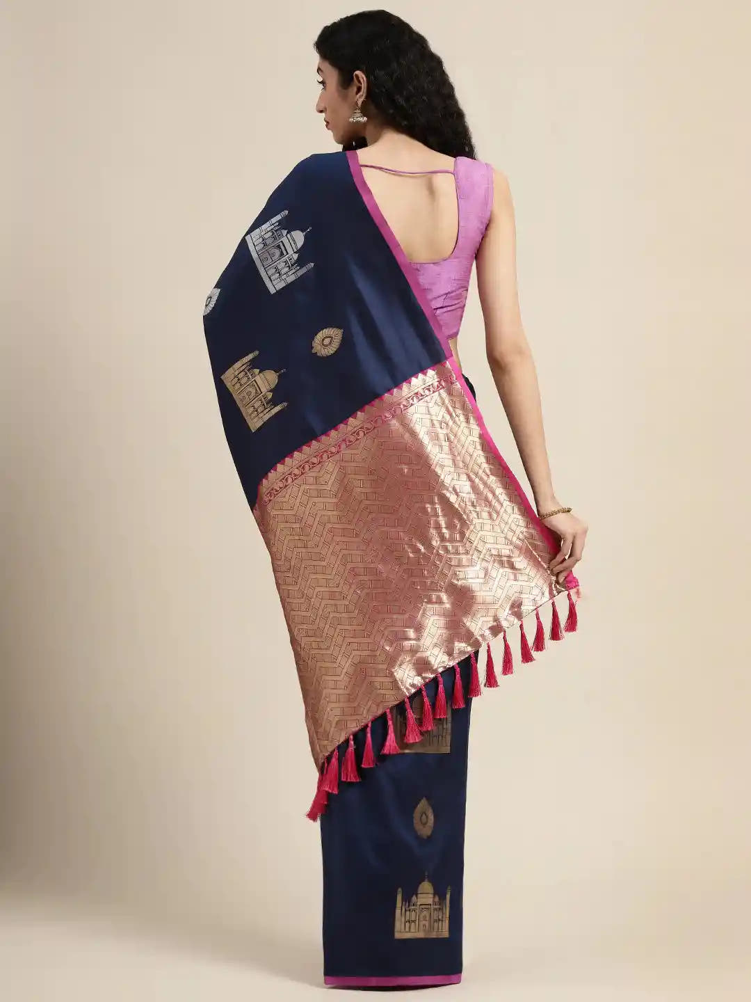 Trendy Dark Blue Colour  Silk Blend Woven Design Banarasi Saree