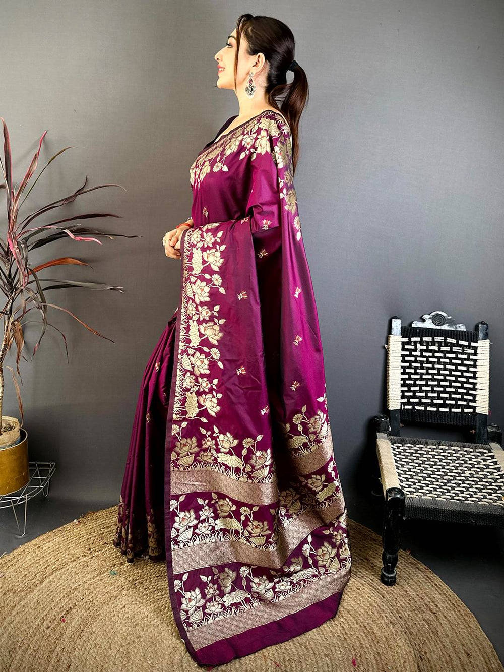 Dark Purple Soft Silk Kanjivaram Saree