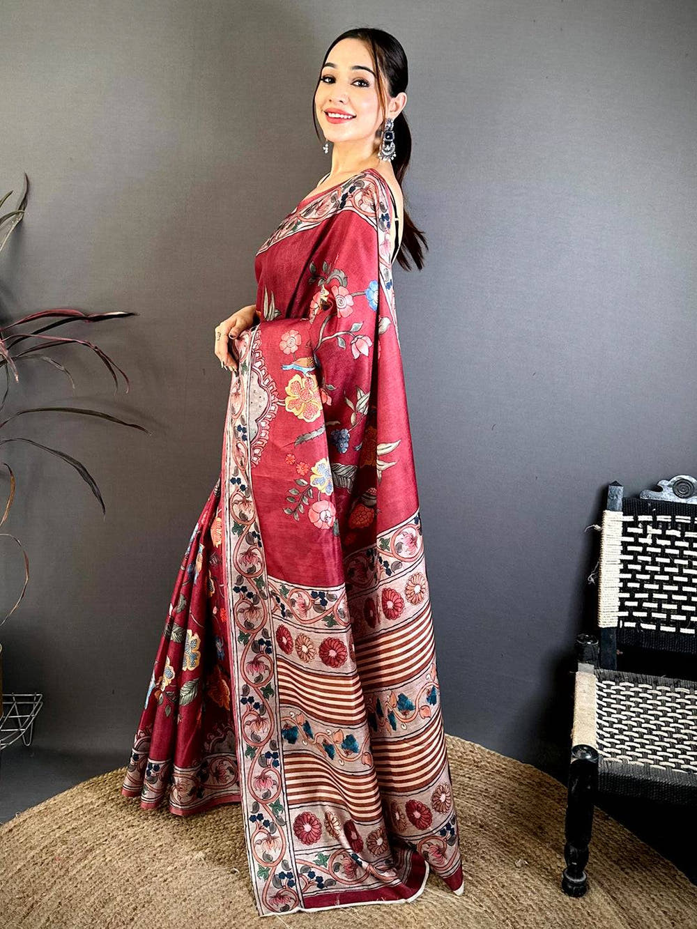 Classic Kalamkari Print Tussar Saree