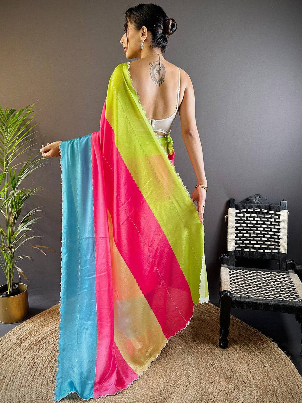 Vibrant Poly Chiffon Stone Work Saree