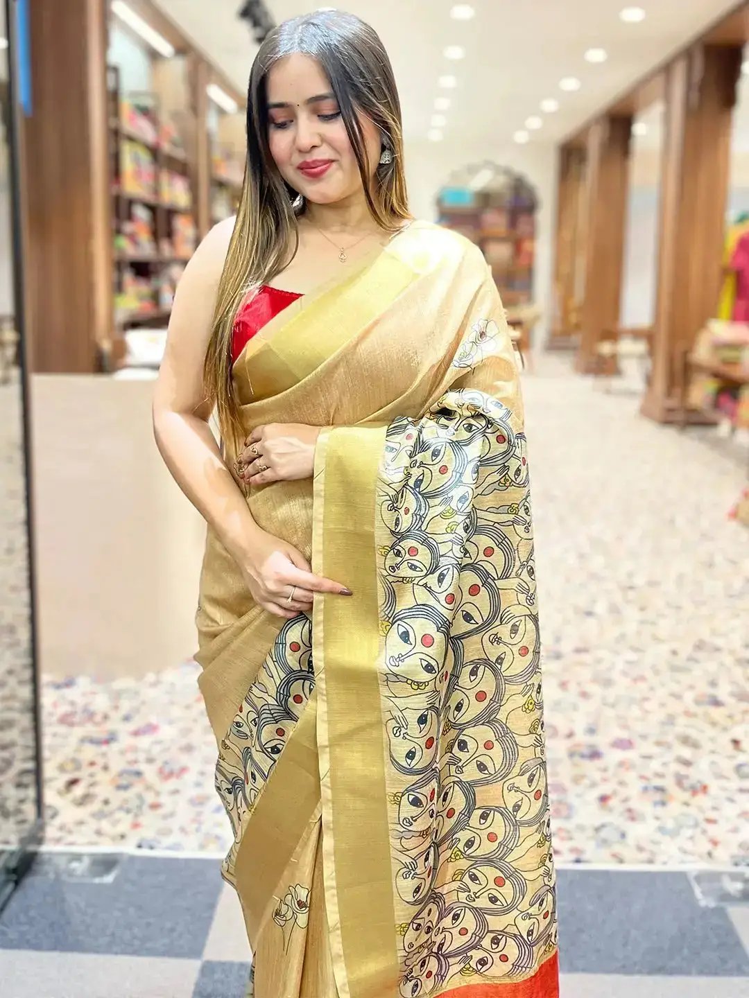 Incredible Pen Kalamkari Linen Tissue Soft Saree