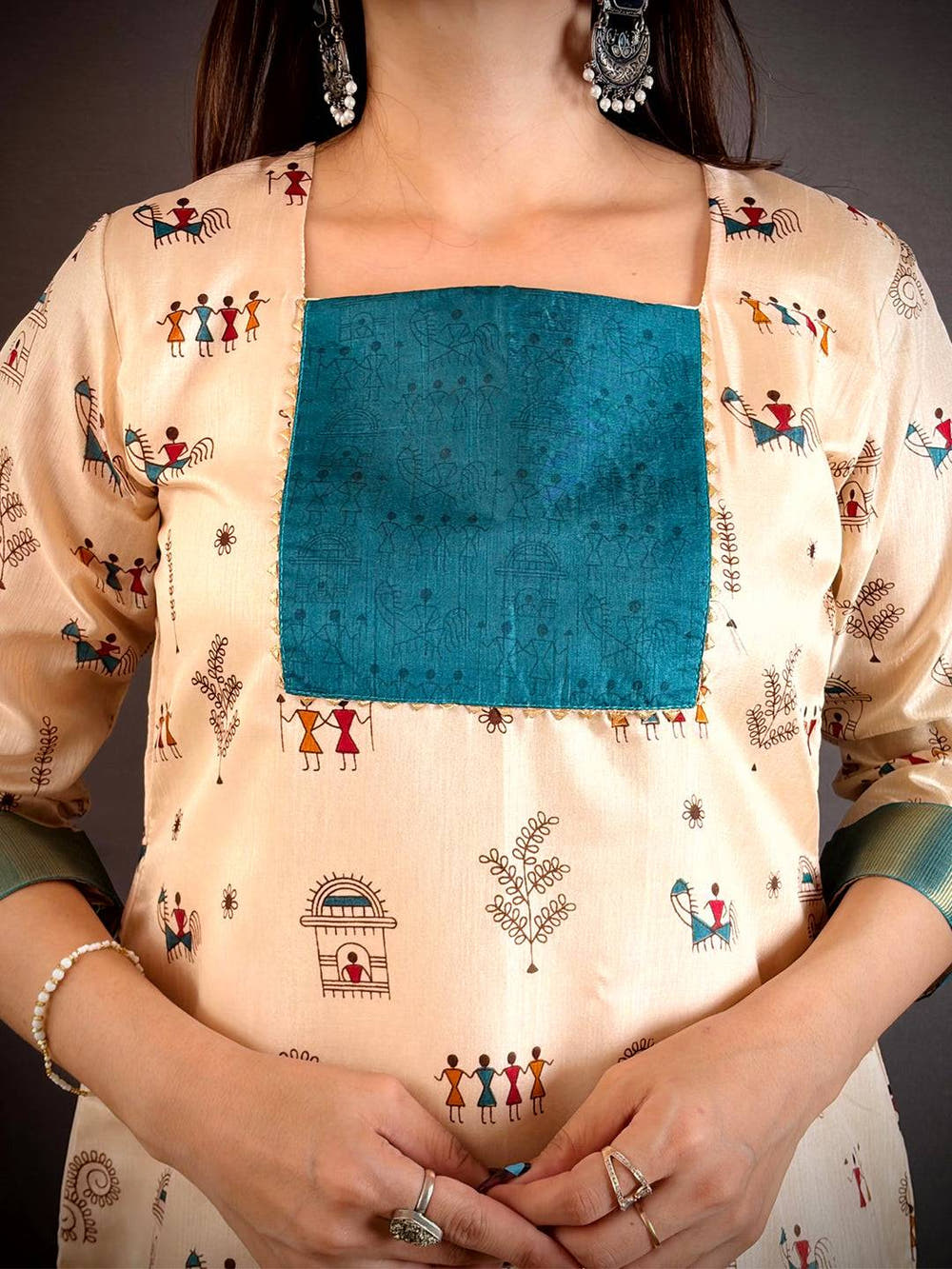 Classic Square Neck Dola Silk Kurti