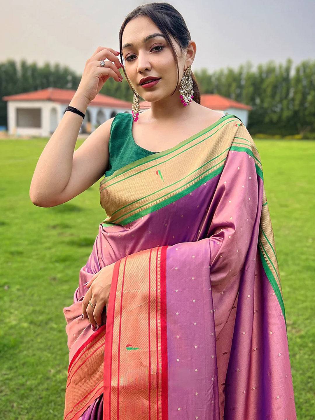 Pink Paithani Ganga Jamuna Broder Saree