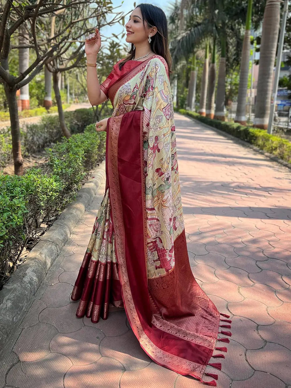 Pista Colour Double Border Chex Weaving Banarasi Soft Silk Saree