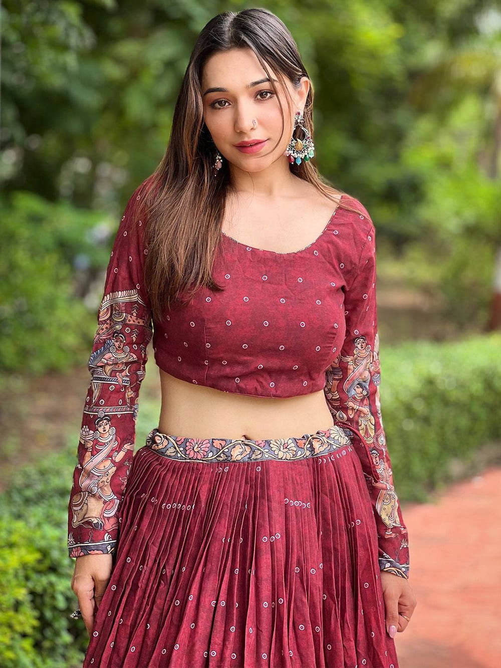 Deep Maroon Kalamkari Lehenga Set