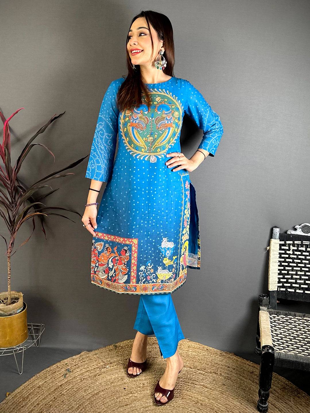 Kalamkari Boat Neck Mul  Kurti
