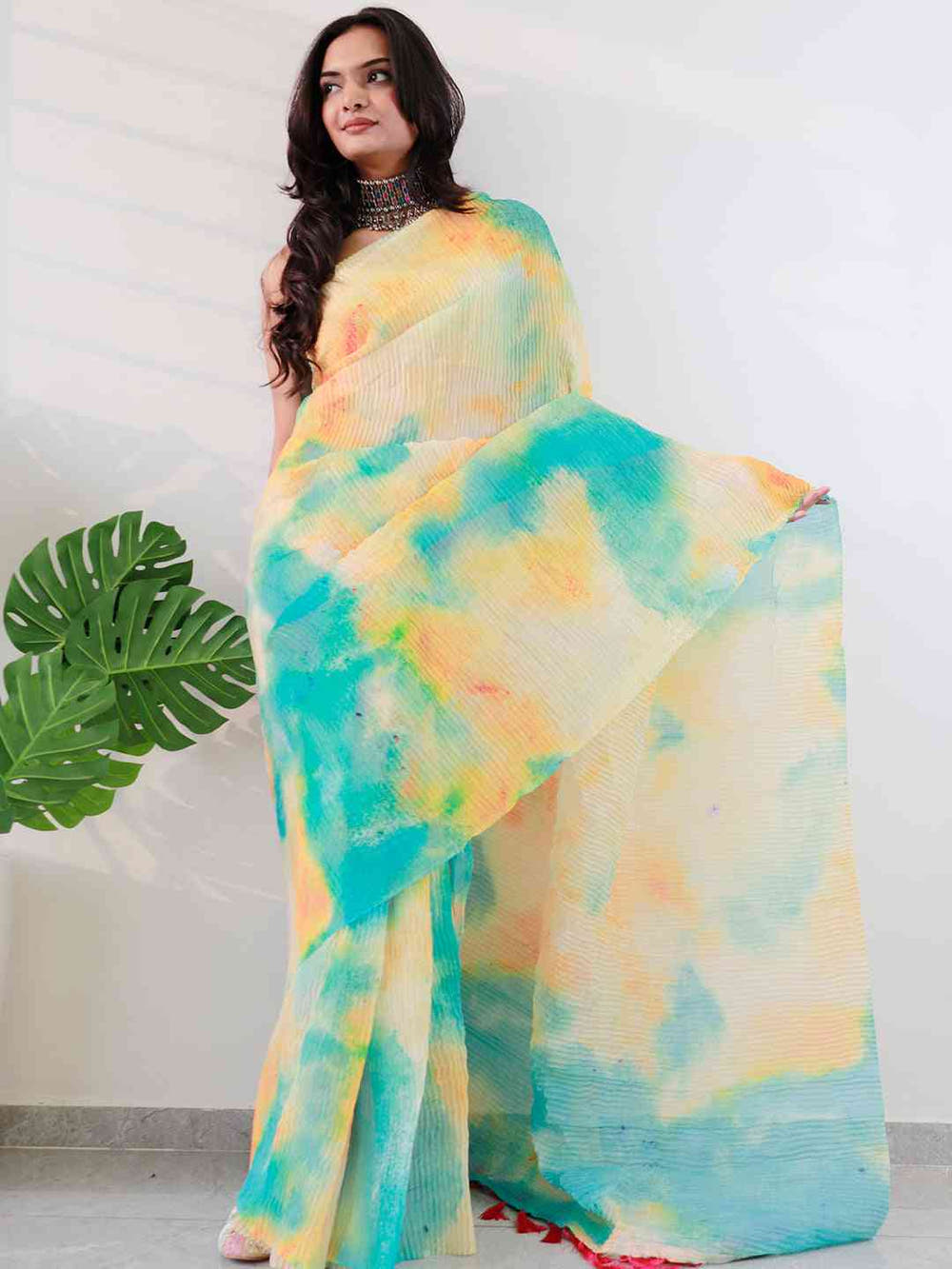 Elevate Your Style with Multy Colored Print Bollywood Design Crash Saree